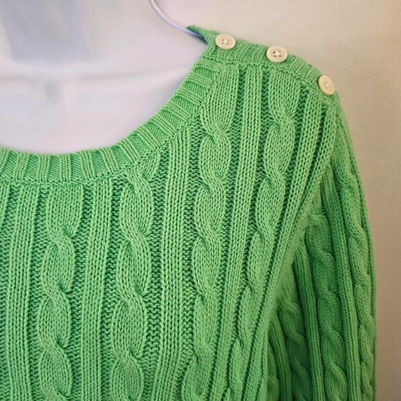 Land's End Cable Knit 100% Cotton Sweater Sz 1X Academic Preppy Classic Plus - Picture 2 of 5